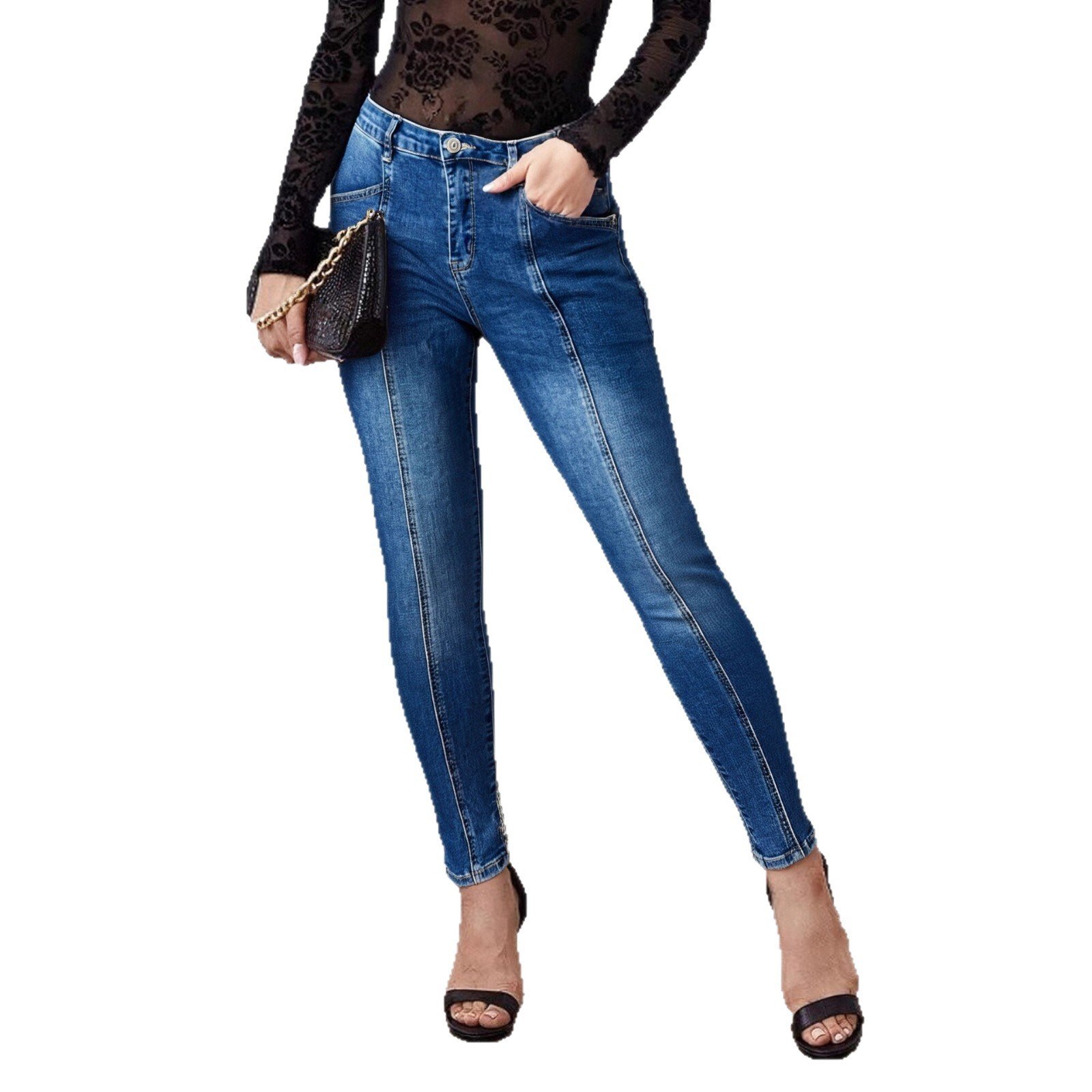 Womens Slim-Fit Patchwork Denim Jeans With Exposed Seams And Three-Dimensional Tailoring - Image 5