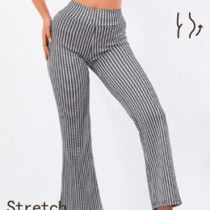 High-Waisted Houndstooth Flare Trousers Sleek Fit, Comfy Stretch, Classy Look
