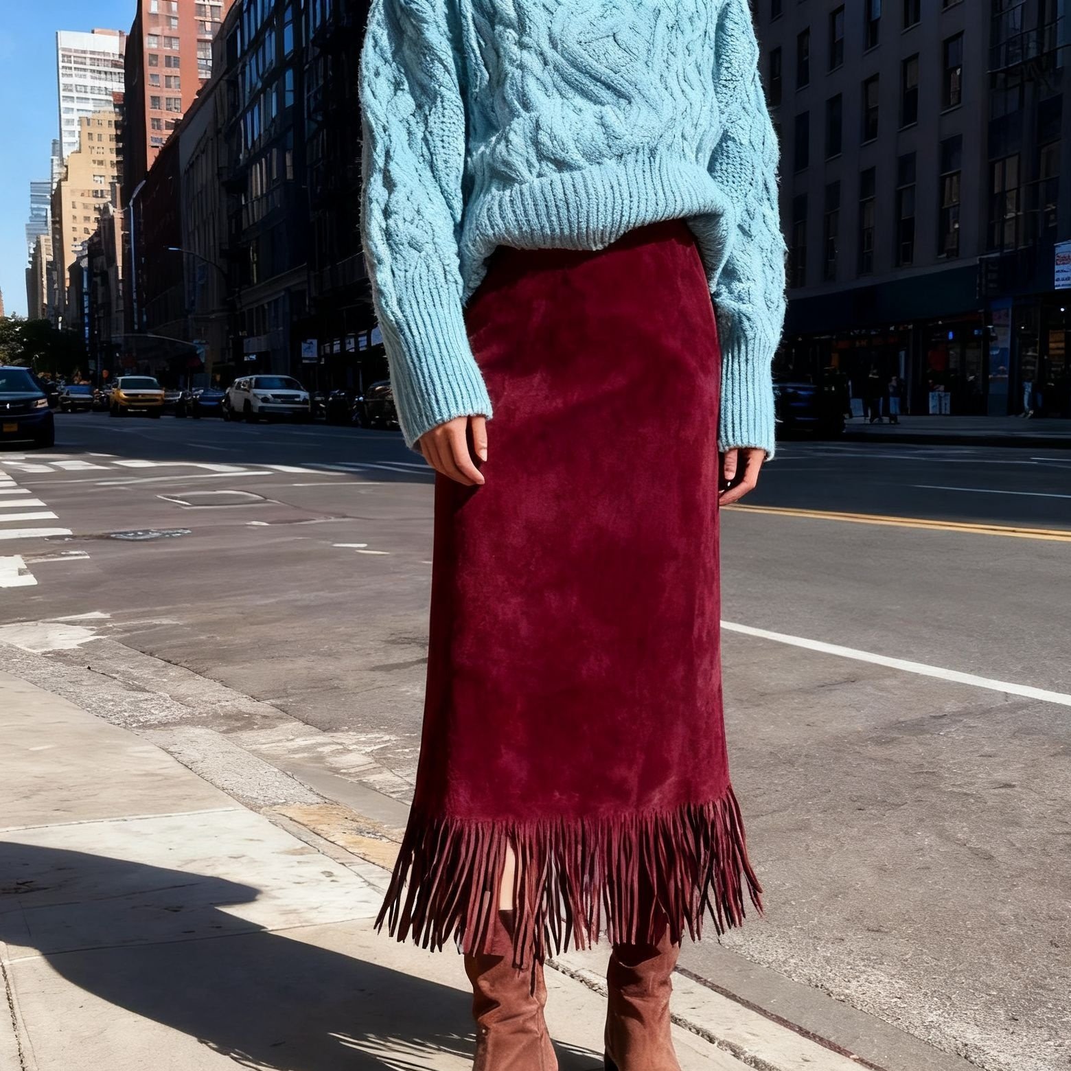 Women's Fashionable Elegant Long Suede Skirt Comfortable Slim Fit - Image 3