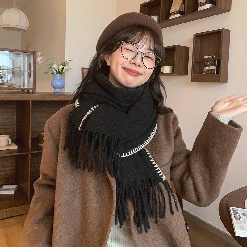 Skin-friendly Artificial Cashmere Scarf Soft Warm Fringe Bib - Image 10