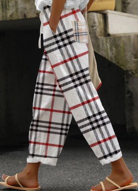 Women's Casual Striped Trousers With Decorative Buttons - Image 7