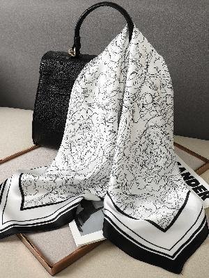 Artificial Silk Striped High-grade Korean Style Stylish Beach Arm Bag Silk Scarf - Image 10