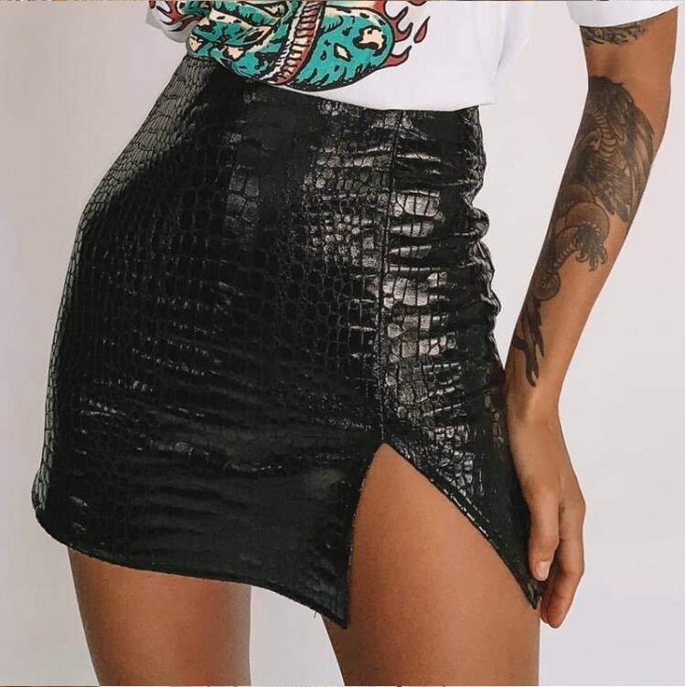 European And American Ins Sexy Crocodile Pattern PU Leather Skirt - Image 3
