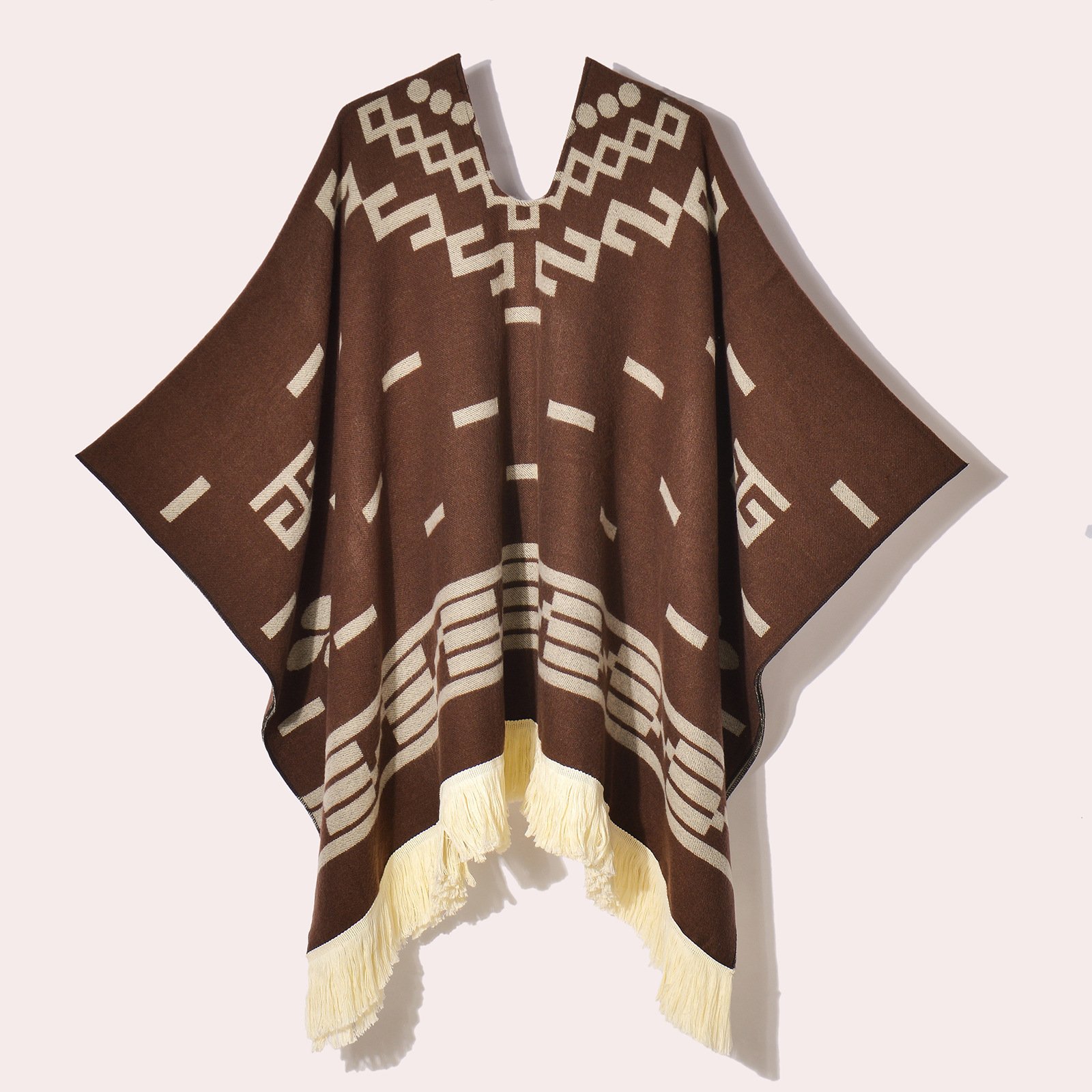 Western Denim Style Men's And Women's Shawl Tassel Pullover Keep Warm Outdoor Large Cloak - Image 5