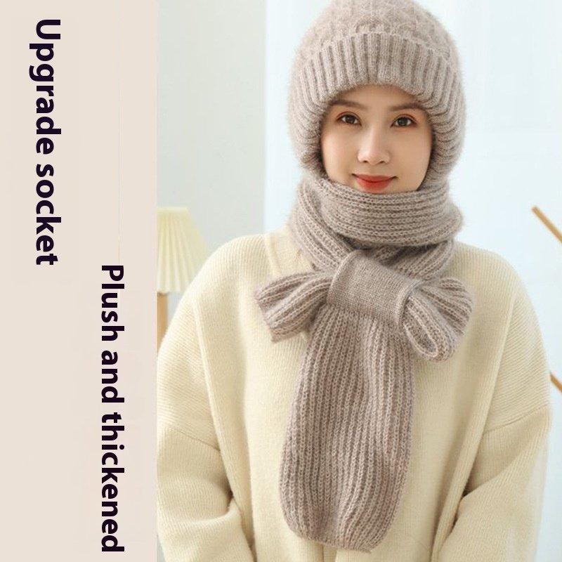 Popular Brushed And Padded Hats Scarf Double Layer Warm Wool Knitted - Image 2