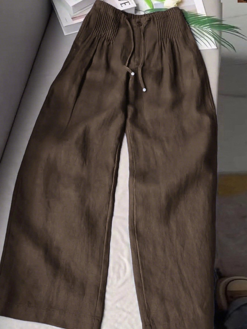 Versatile Drawstring-button Straight-leg Pants - Image 3