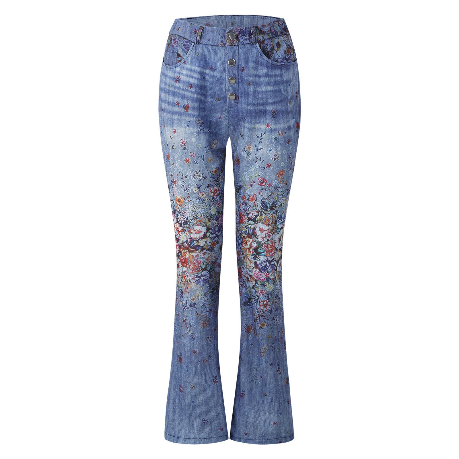 Imitation Jeans Plus Size Women's Casual Pants Floral Thin Trousers - Image 10