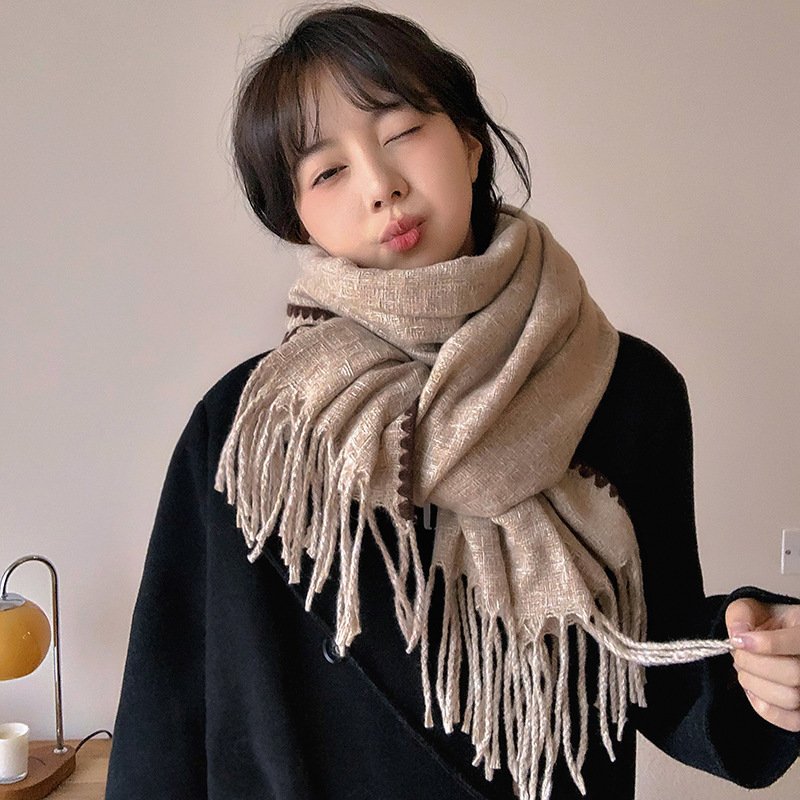 Skin-friendly Artificial Cashmere Scarf Soft Warm Fringe Bib - Image 6