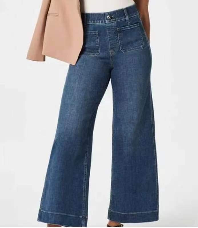 Cropped Style Wide Leg Women's Clothing Oversized Jeans, Shade Blue - Image 8