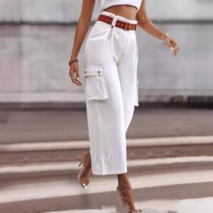 Women's Contrast Color Belt Trousers