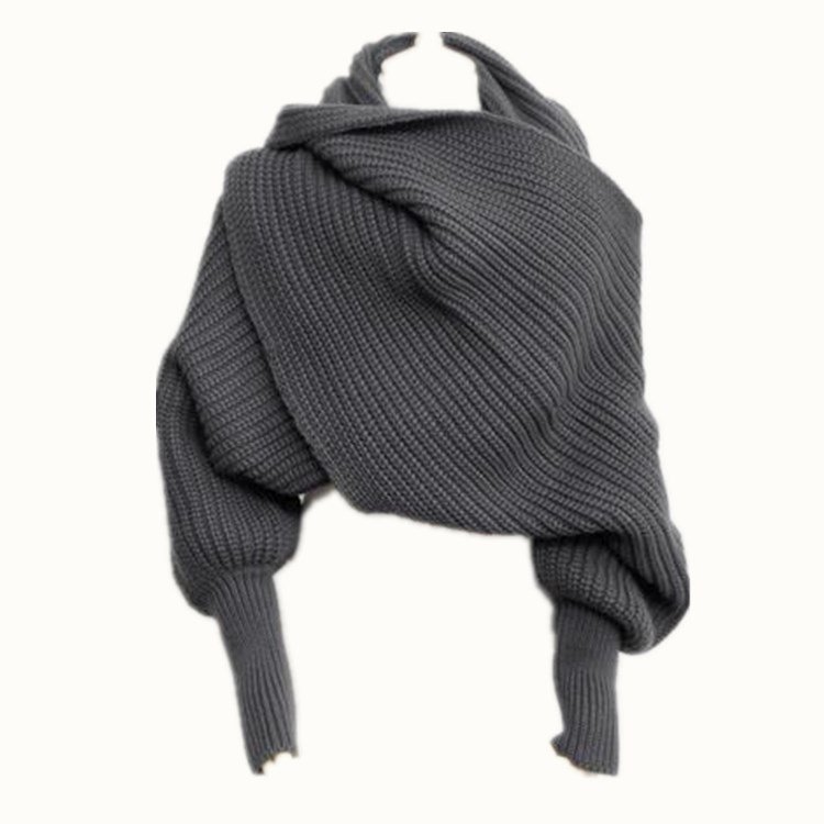 Autumn And Winter Women's Knitted Wool Scarf Shawl With Sleeves - Image 5