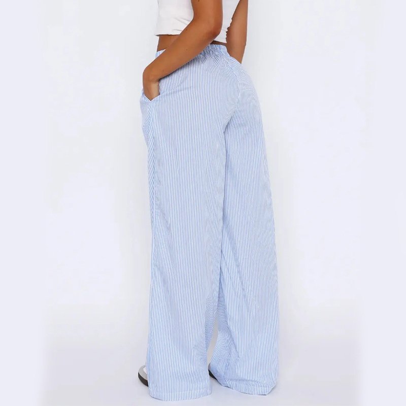 Striped Trousers With Pockets Ins Fashion Casual Wide Leg Straight Pants For Women Clothing - Image 2