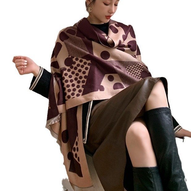 Casual Polka Dot Artificial Cashmere Warm Printing Long Scarf Shawl - Image 5