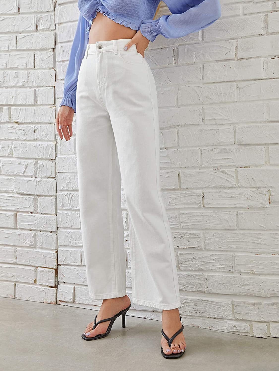 Washed Fashion Straight Jeans Women's Mid Waist - Image 10