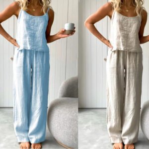 Women's New Solid Color Fashion Elastic Pants Sling Home Set