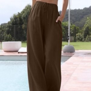 Loose Casual Pocket Drawstring Wide-leg Pants For Women