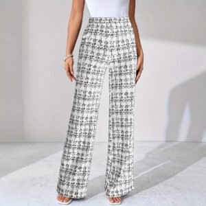 Woven Plaid High Waist Straight Women's Pants