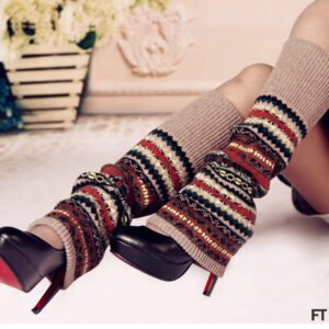 Knitted Chunky Socks AutumnWinter Fluorescent Camo Leg Warmers Womens Over-the-Knee Thermal Boot Cuffs Sock Covers