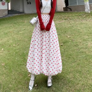 Japanese Summer Red Polka Dot Skirt Women
