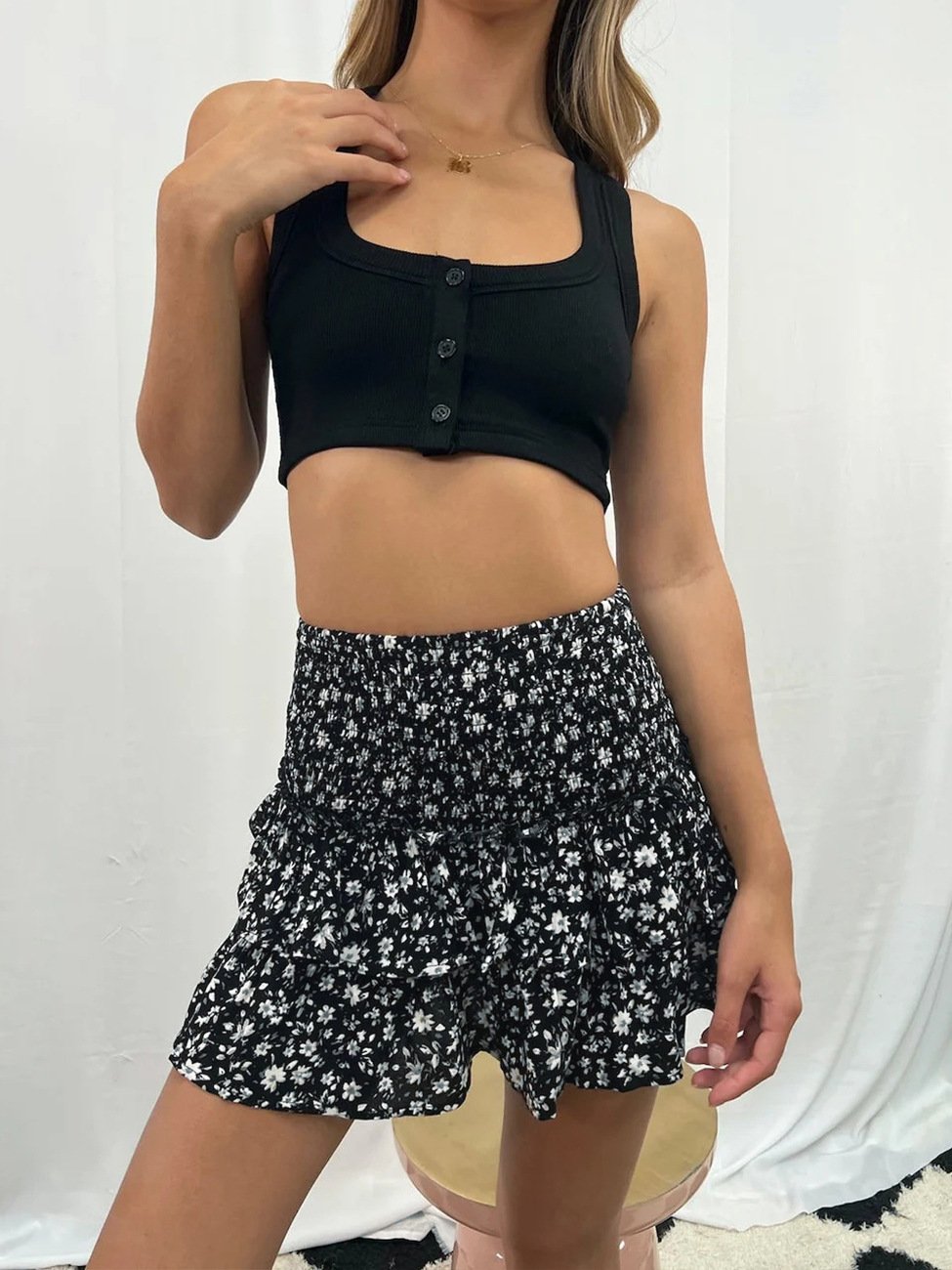 Women's Pleated Ruffles Printed Dress Fashion Floral Bohemian Short Skirt - Image 6