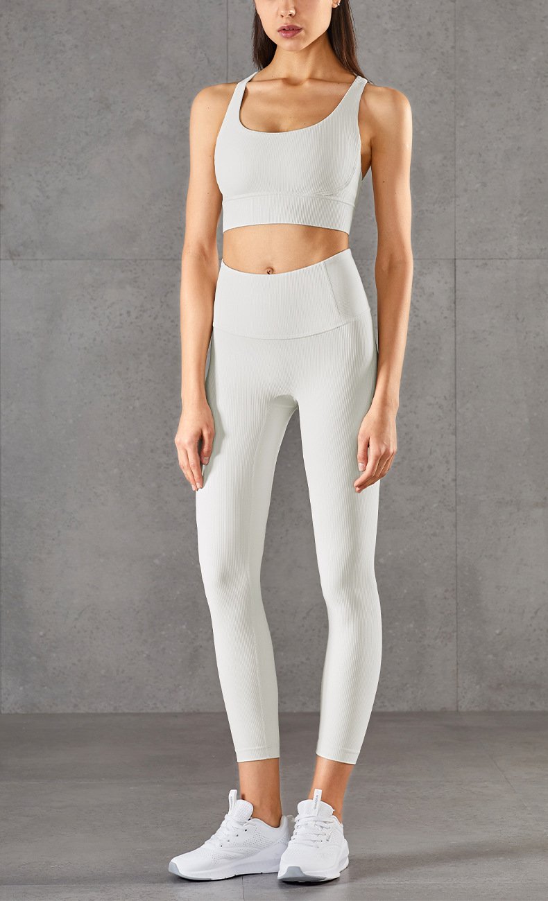 Ribbed Brocade Nude High Waist Leggings - Image 8