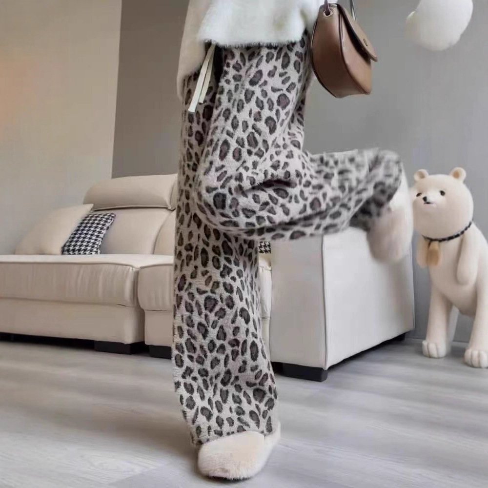 Heavy Weight Leopard Print Wide-leg Pants Spring And Autumn Women's Clothing - Image 3