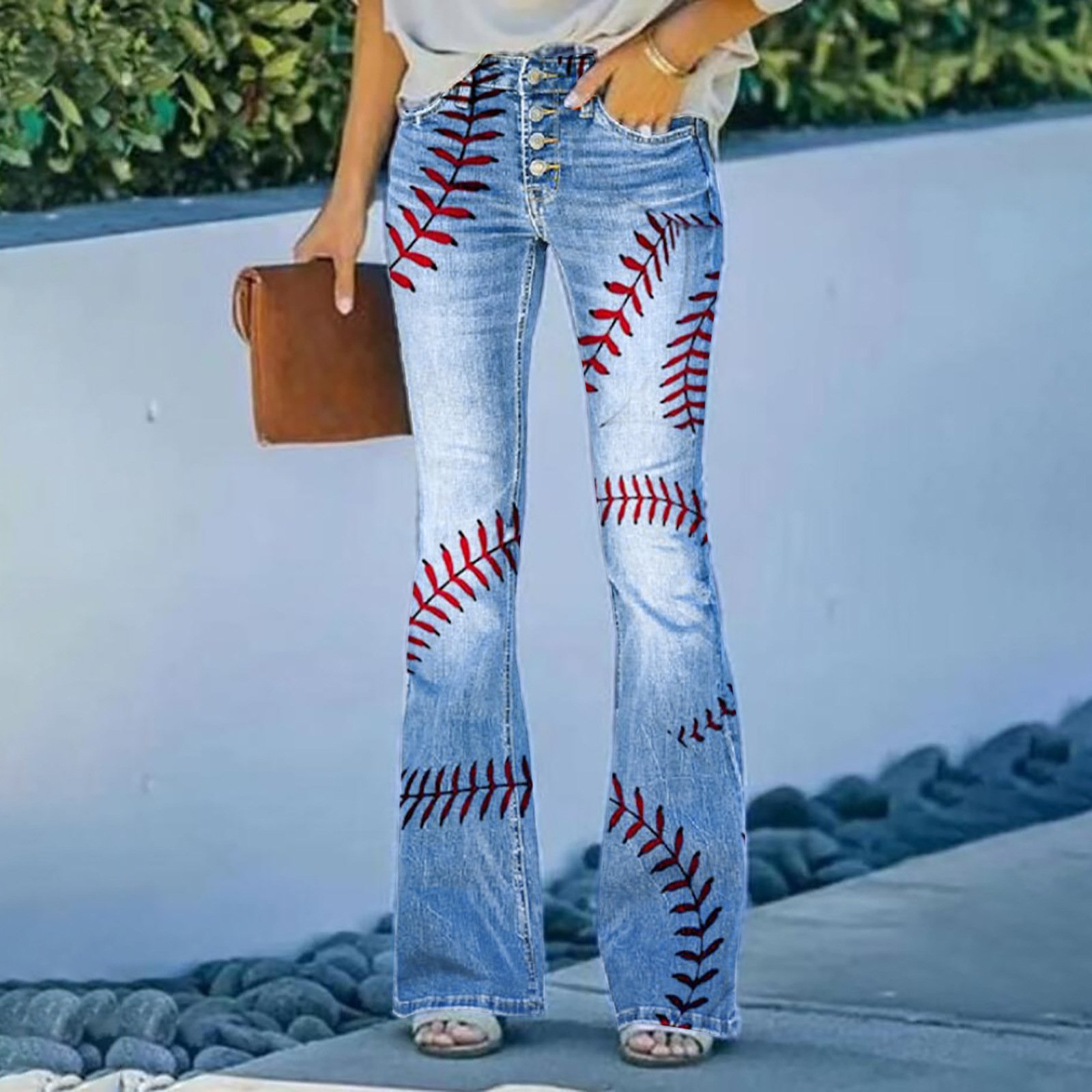 Imitation Jeans Plus Size Women's Casual Pants Floral Thin Trousers - Image 3