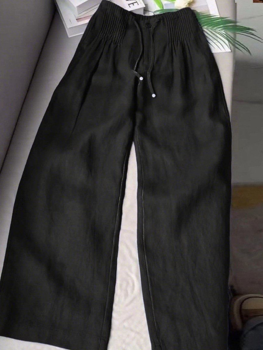 Versatile Drawstring-button Straight-leg Pants - Image 4