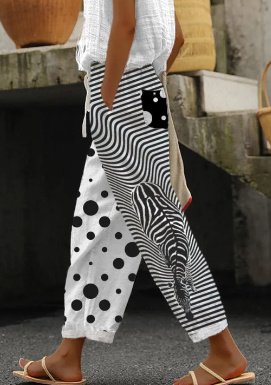Women's Casual Striped Trousers With Decorative Buttons - Image 8
