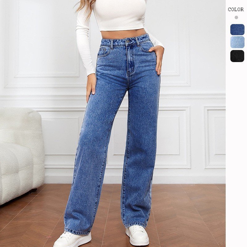 Washed Fashion Straight Jeans Women's Mid Waist - Image 2