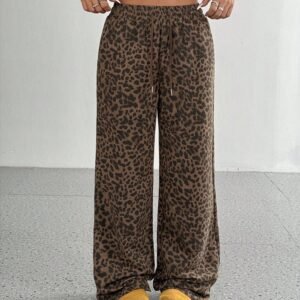 Leopard Print Floral Print Casual Jumpsuit Wide Leg Loose