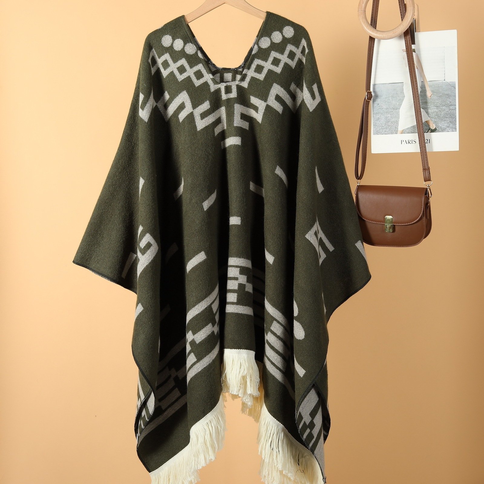 Western Denim Style Men's And Women's Shawl Tassel Pullover Keep Warm Outdoor Large Cloak - Image 2