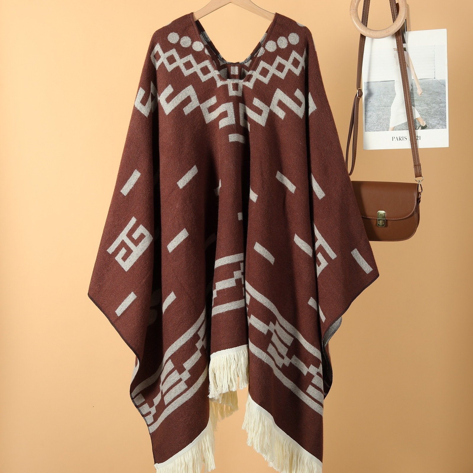 Western Denim Style Men's And Women's Shawl Tassel Pullover Keep Warm Outdoor Large Cloak - Image 3