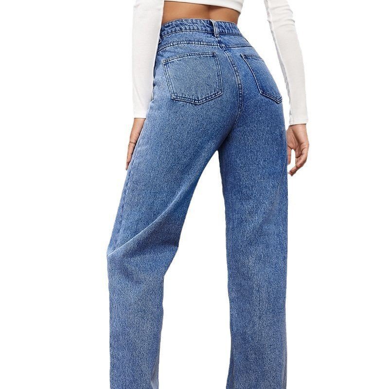 Washed Fashion Straight Jeans Women's Mid Waist - Image 5