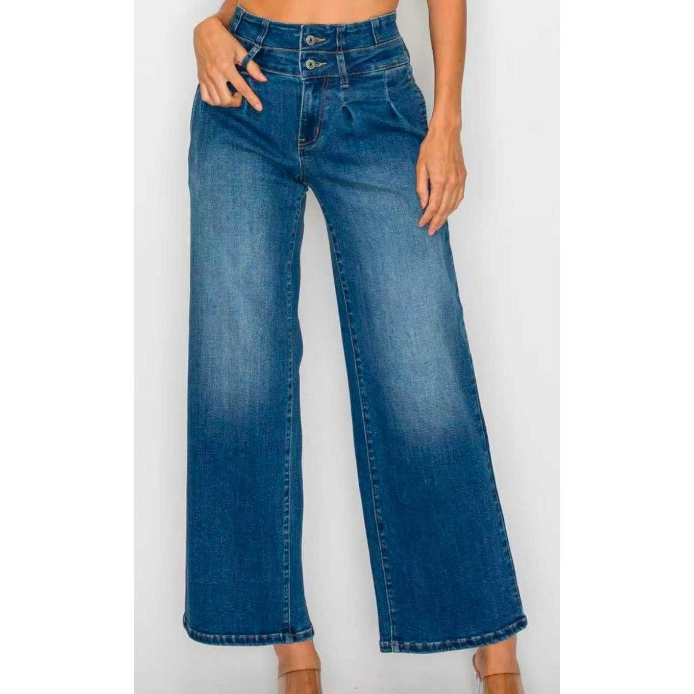 Women's Medium Blue Elastic Waist Jeans - Wide Leg Casual Denim - Image 4