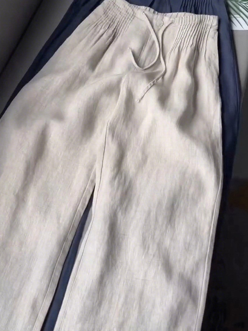 Versatile Drawstring-button Straight-leg Pants - Image 5