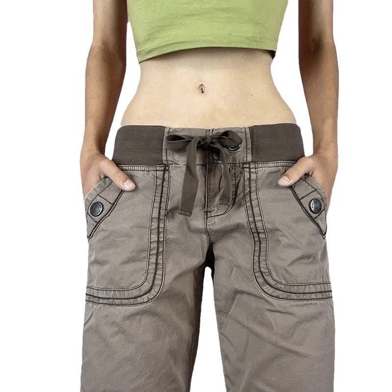 Pocket Contrast Color Thread Waist Head Made Old Low Waist Straight Jeans - Image 5