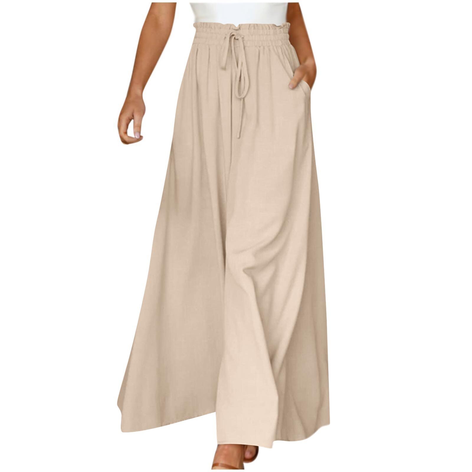 Women's Fashion Wide Leg Elastic Waistband Wide Leg High Waist Long Dress Pants - Image 4