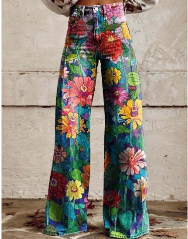 Thin Faux Denim Wide-leg Pants - Image 3