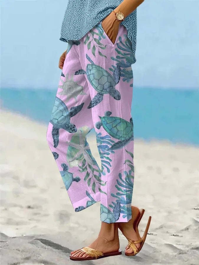 Pocket Printed Casual Cropped Pants - Image 6