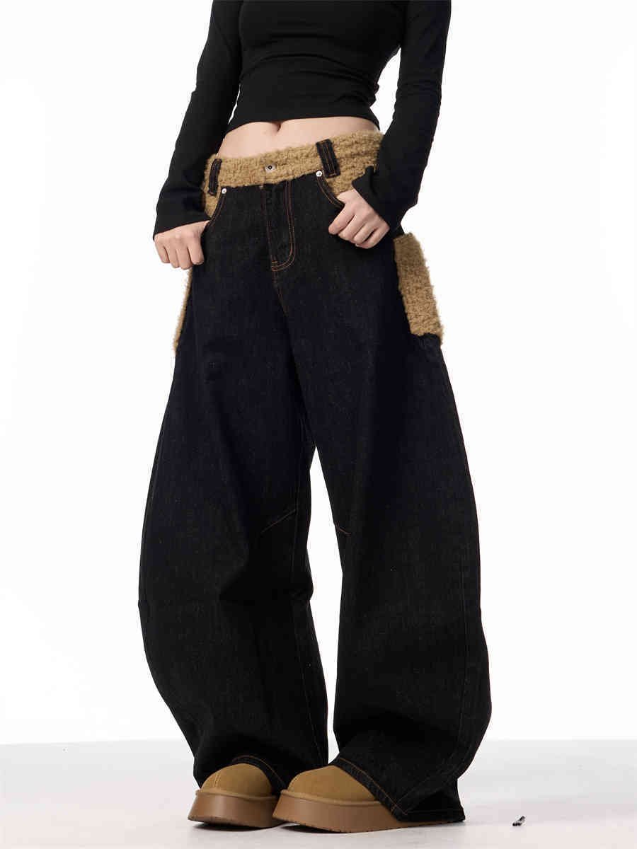 Retro Minority Design Inside-out Wear Stitching Jeans For Women - Image 4