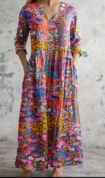 Women's Loose And Fashionable High-end V-neck Printed Dress - Image 9