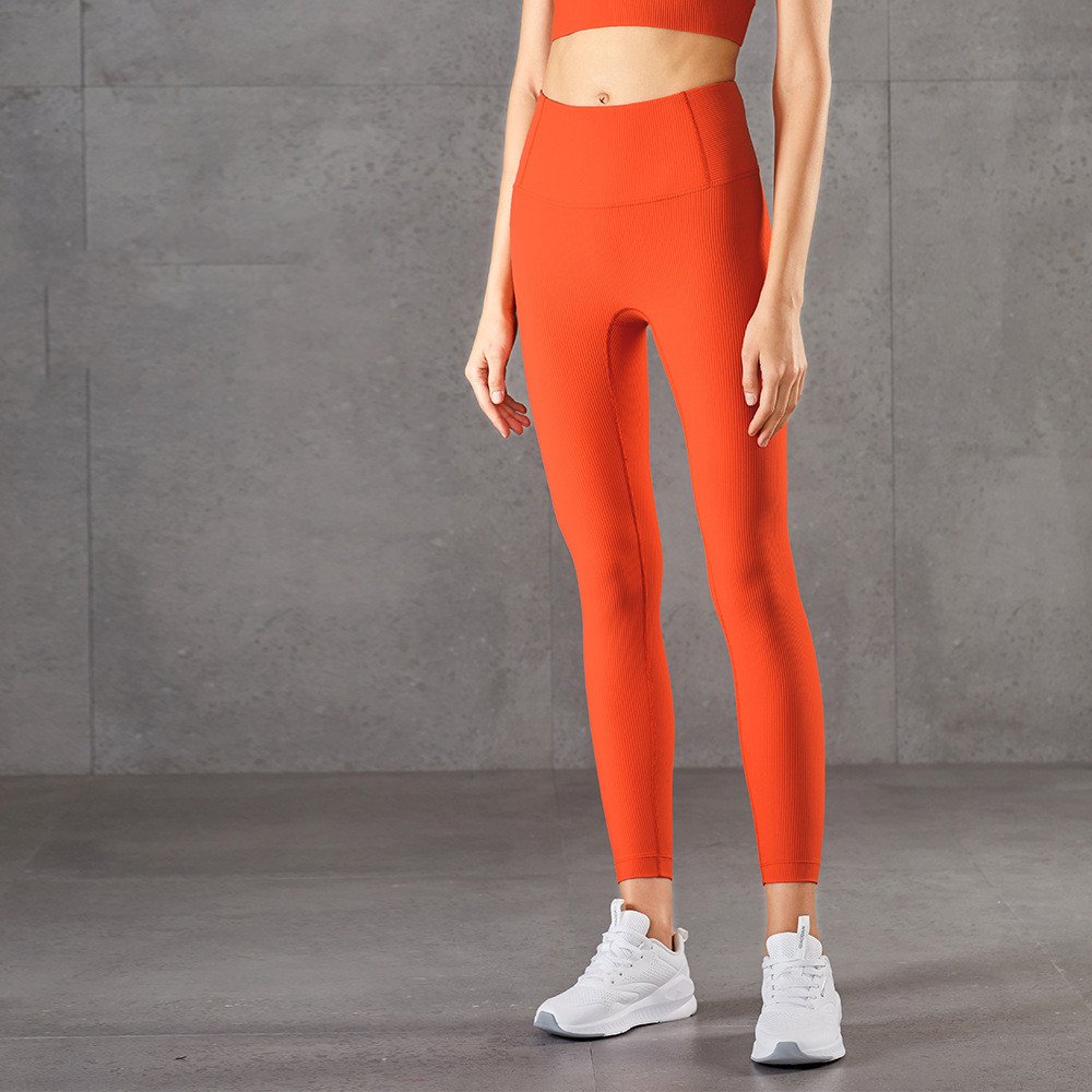 Ribbed Brocade Nude High Waist Leggings - Image 5