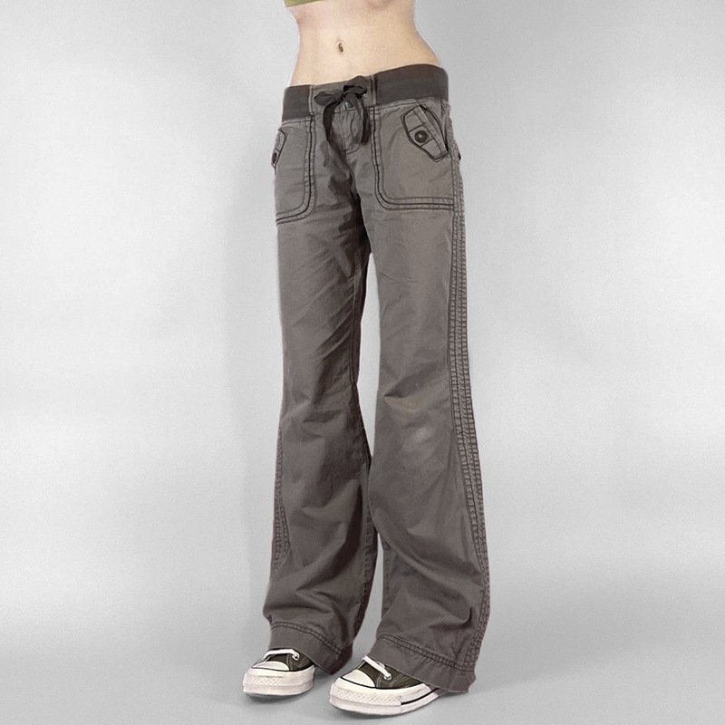 Pocket Contrast Color Thread Waist Head Made Old Low Waist Straight Jeans - Image 3