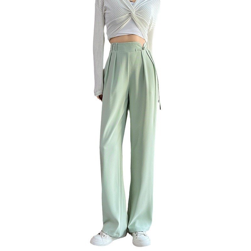 New Chinese Style Buckle High Waist Casual National Style Special-interest Design Elastic Waist Wide Leg Pants - Image 5