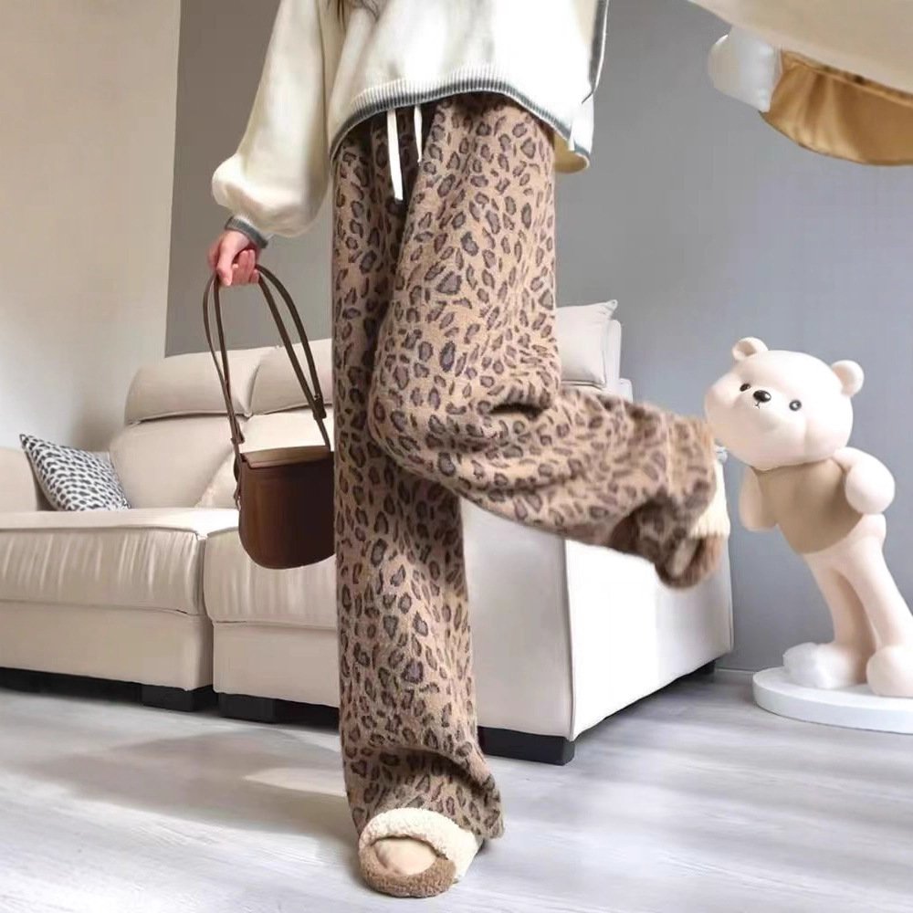Heavy Weight Leopard Print Wide-leg Pants Spring And Autumn Women's Clothing - Image 2