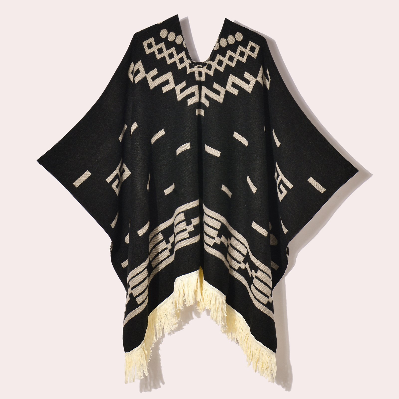 Western Denim Style Men's And Women's Shawl Tassel Pullover Keep Warm Outdoor Large Cloak - Image 6