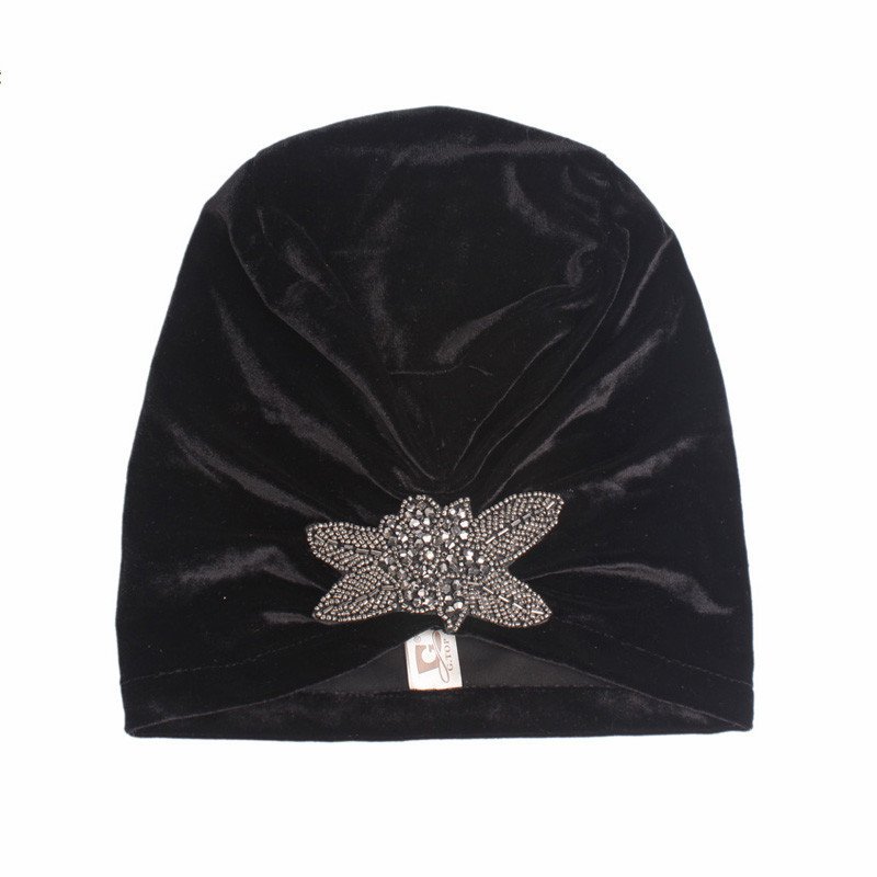 Beaded Flower Accessories Turban Hat Velvet Pleated Hood - Image 8