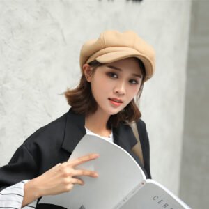 Woolen Octagonal Hat Young Woman Painter Peaked Beret