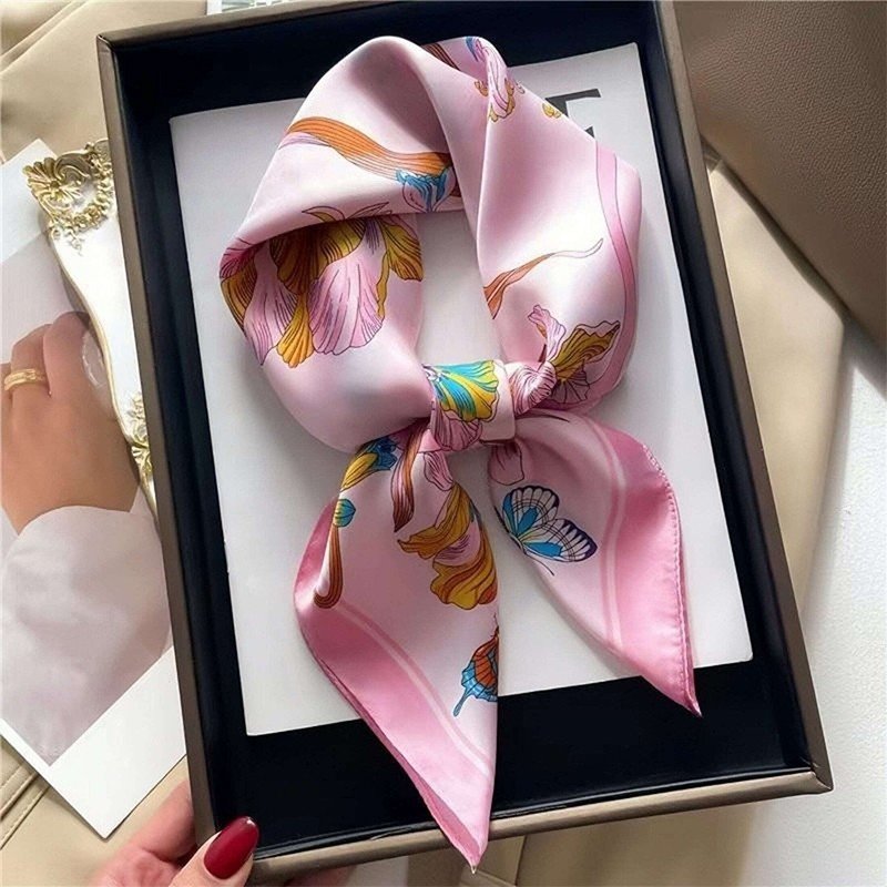Artificial Silk Striped High-grade Korean Style Stylish Beach Arm Bag Silk Scarf - Image 2